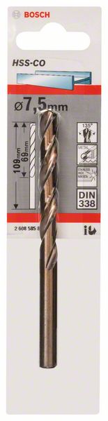 Vrtáky do kovov HSS-Co, DIN 338 7,5 x 69 x 109 mm - 1
