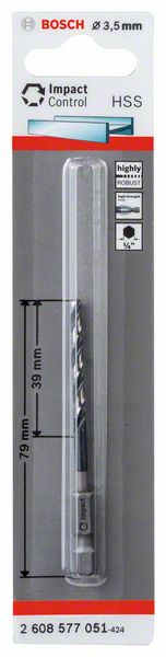 Skrutkovitý vrták HSS so šesťhrannou stopkou 3,5 mm 3.5 x 39 x 79 mm - 1