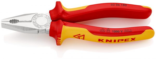 KNIPEX 03 06 180 Kombinované kliešte izolované s multi-komponentnými rukoväťami, VDE testované pochrómované 180 mm - 1
