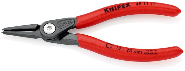 KNIPEX 48 11 J1 Presné kliešte na poistné krúžky pre vnútorné poistné krúžky vo vŕtaných otvoroch s protišmykovým plastovým povrchom šedá atramentizovaná 140 mm - 1