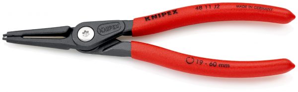 KNIPEX 48 11 J2 SB Presné kliešte na poistné krúžky pre vnútorné poistné krúžky vo vŕtaných otvoroch s protišmykovým plastovým povrchom šedá atramentizovaná 180 mm (samoobslužná karta/blister) - 1