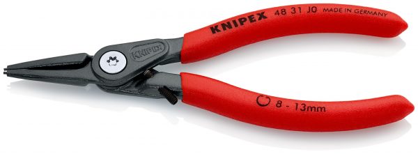 KNIPEX 48 31 J0 Presné kliešte na poistné krúžky pre vnútorné poistné krúžky vo vŕtaných otvoroch s obmedzovačom prepnutia s protišmykovým plastovým povrchom šedá atramentizovaná 140 mm - 1