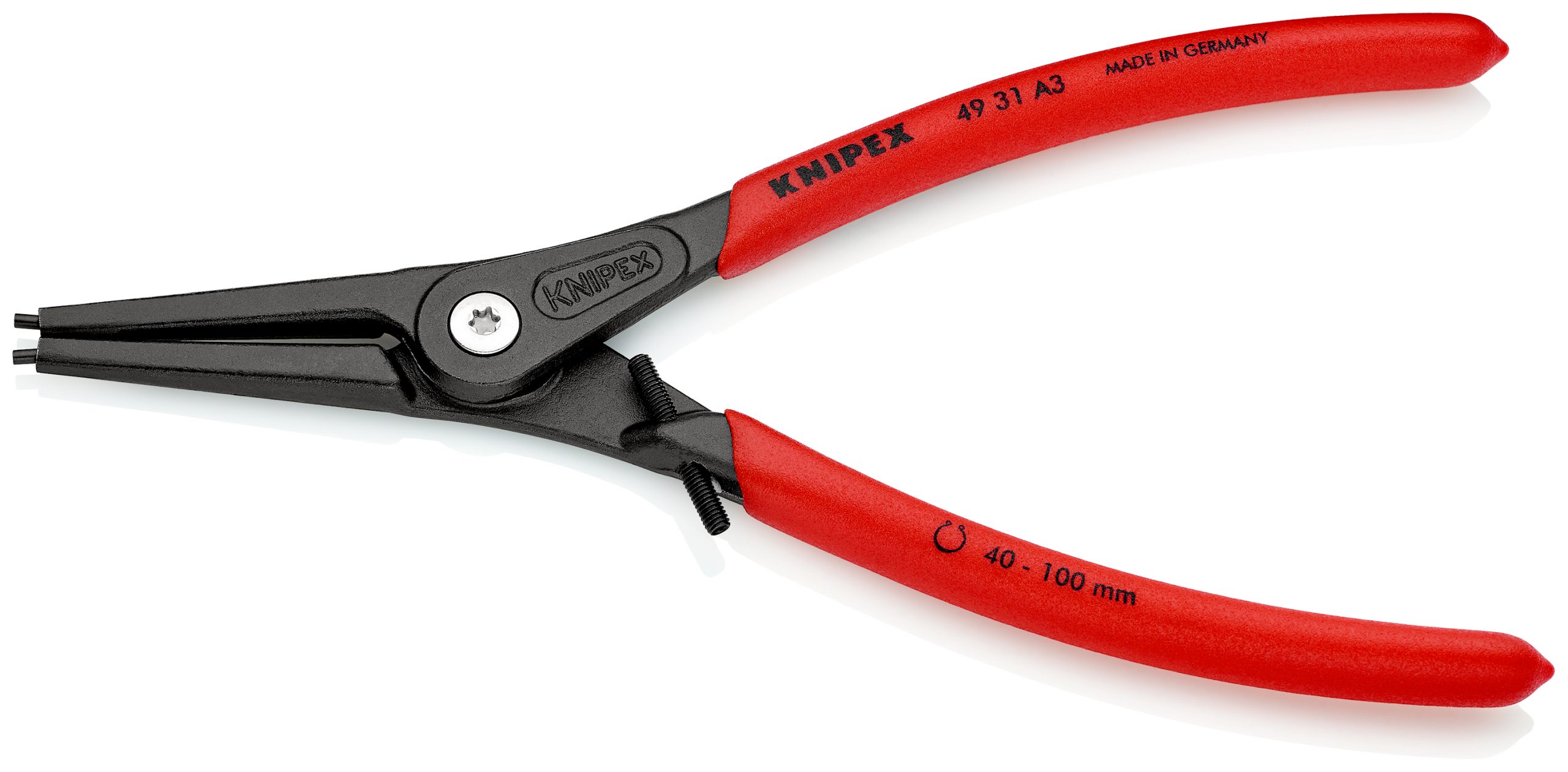 4931A3-00-1 KNIPEX 49 31 A3 Presné kliešte na poistné krúžky pre vonkajšie poistné krúžky na hriadeľoch s obmedzovačom prepnutia s protišmykovým plastovým povrchom šedá atramentizovaná 225 mm - 1