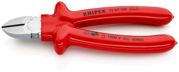 KNIPEX 70 07 180 Bočné cvikacie kliešte s máčanou izoláciou, VDE testované pochrómované 180 mm - 1