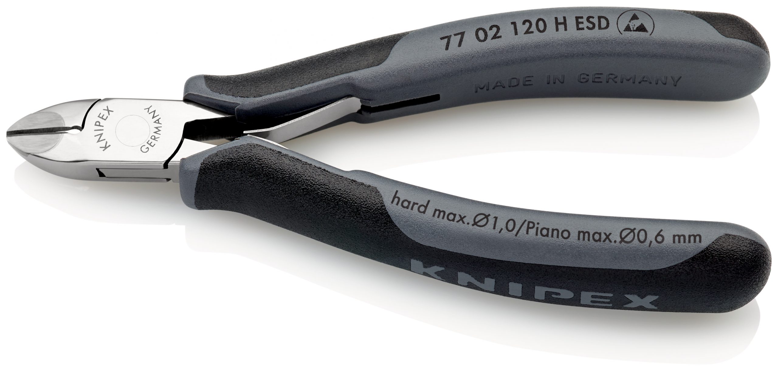 7702120HESD-00-1 KNIPEX 77 02 120 H ESD bočné cvikacie kliešte ESD pre elektroniku s karbidovými reznými hranami s multi-komponentnými úchopmi 120 mm - 1