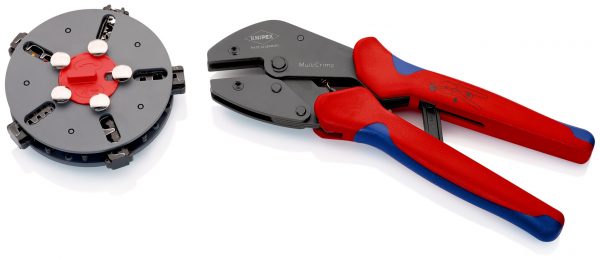 KNIPEX 97 33 02 MultiCrimp® Pákové lisovacie kliešte s výmenným zásobníkom s multi-komponentnými úchopmi leštené 250 mm - 1