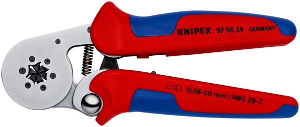 KNIPEX 97 55 14 SB Automatické lisovacie kliešte pre dutinky s bočným prístupom s multi-komponentnými úchopmi pochrómované 180 mm (samoobslužná karta/blister) - 1